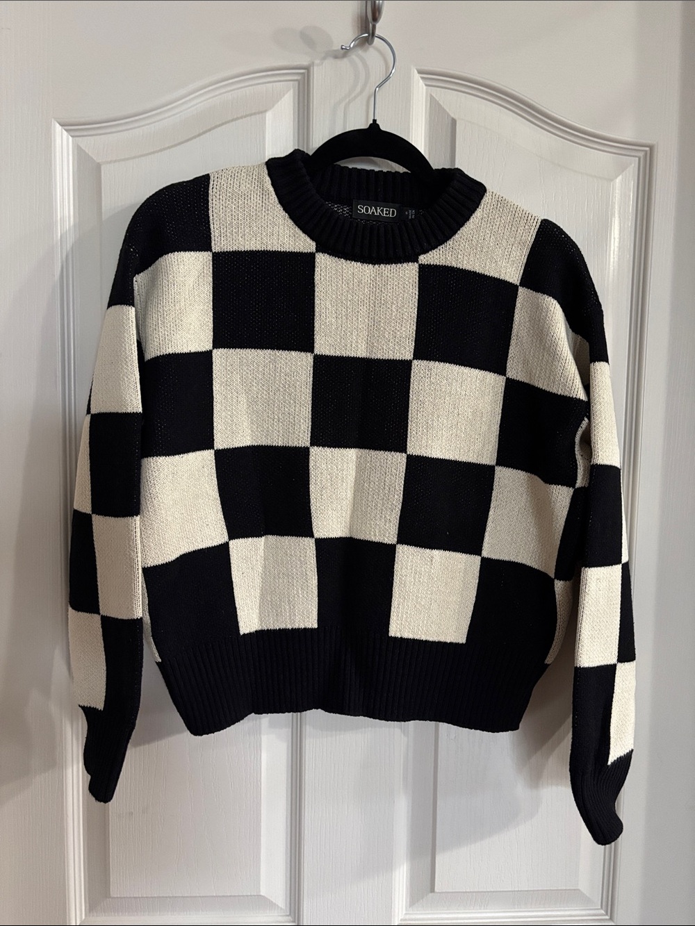 Soaked In Luxury Black & Cream Checkerboard Crewneck Sweater